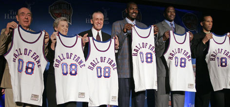 Cathy Rush, Hakeem Olajuwon, Patrick Ewing, Pat Riley, Adrian Dantley & Dick Vitale